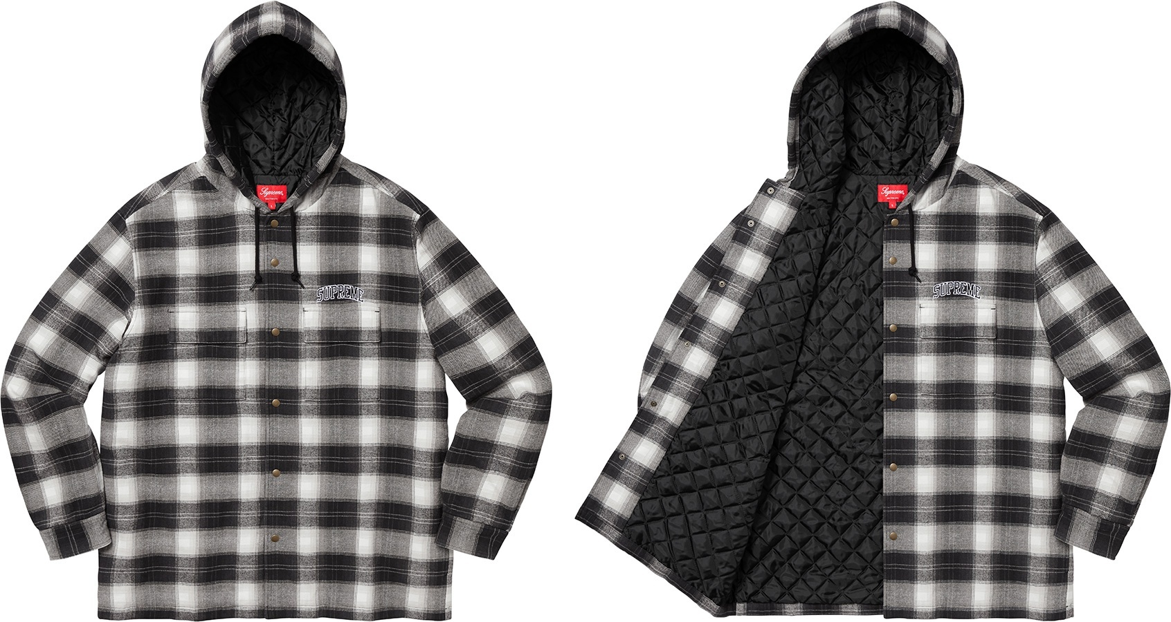 Quilted Hooded Plaid Shirt view 2